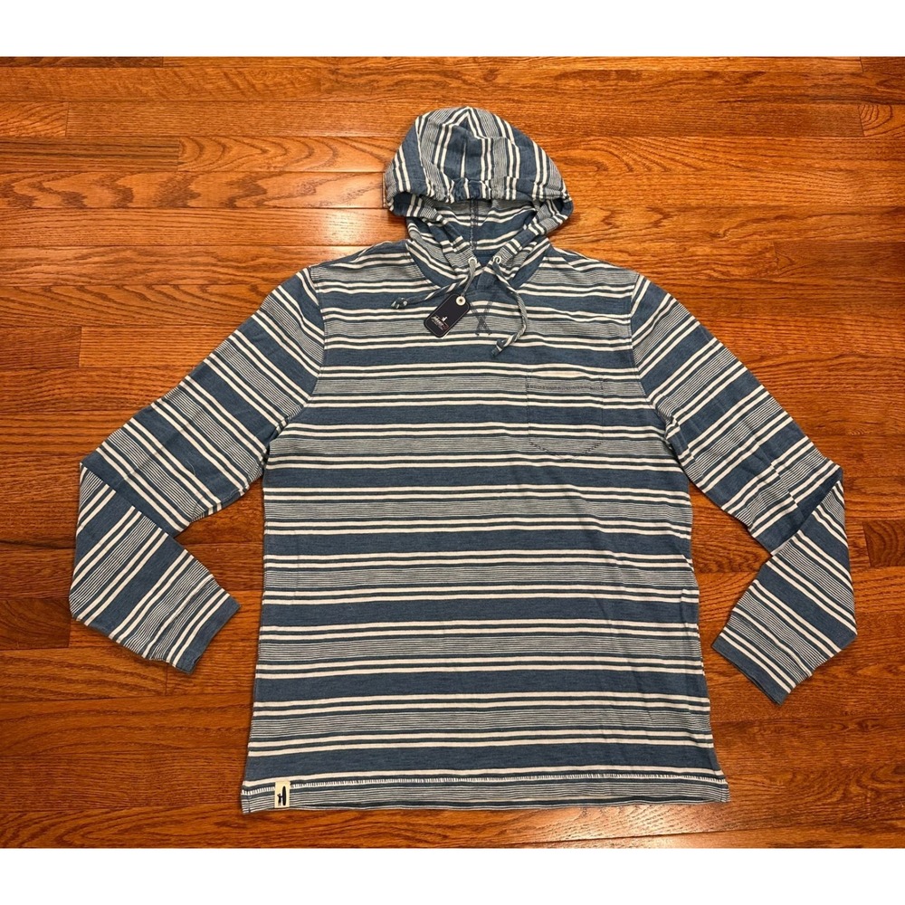 New Johnnie-O Fowler Hoodie Mens Medium Indigo Striped Surf Beach Hangin Out
